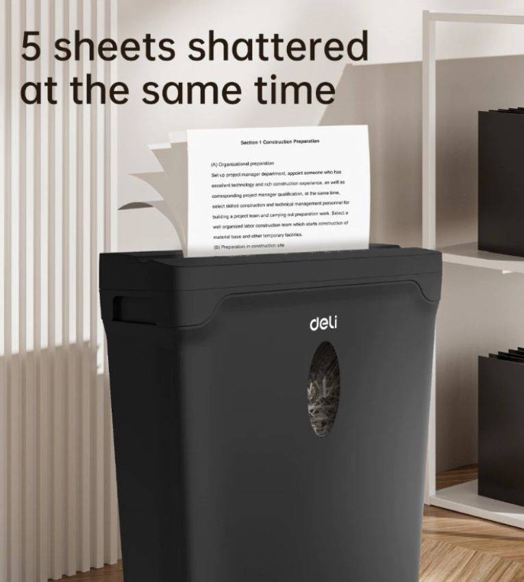 Destructeur de documents A4 DELI ET014 – 5 Feuilles, 10 Litres, Coupe croisée 3 mm